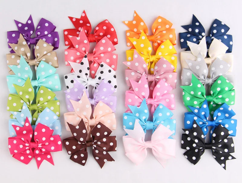 (50pcs/lot)New Design Fabric Flowers Artificial Ribbon Hair Bow Flower Accessories Flatback White Spot For Headbands | Детская одежда и