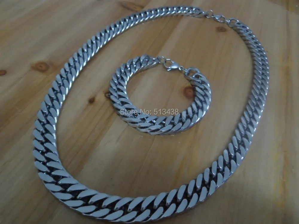 Top Quality Jewelry set 15mm Heavy Men Cuban Chain stainless steel Necklace &amp Bracelet High Polished | Украшения и аксессуары