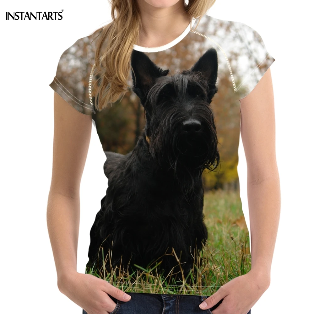 INSTANTARTS/милые женские летние футболки с 3D принтом собаки шотландского терьера