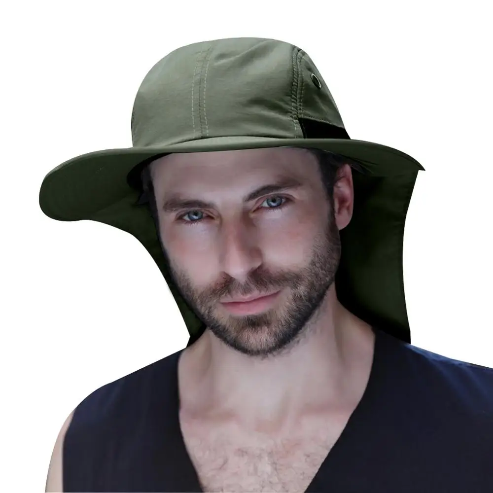 Army Green Мужская сетчатая Солнцезащитная шляпа с откидным клапаном; UPF50+ дышащая Кепка с широкими полями для рыбалки на открытом воздухе - Цвет: Army Green