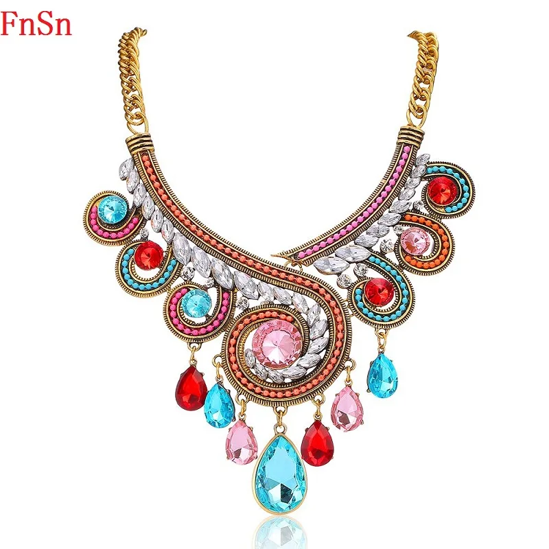 

FnSn New 2017 Hot Summer Necklace Charm Crystal Choker Trendy Women Gift Zinc Alloy Chain Collier Style Fashion Jewelry N111