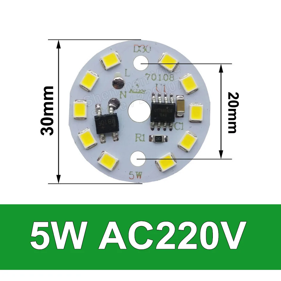 5W 30mm 410lm 10 шт. ac 220v светодиодный pcb SMD2835 3w 5w 7w 9w 12w 15w интегрированный ic драйвер, светодиодный бусины умная ИС(интеграционная схема поверхностного монтажа, светодиодный светильник источник светодиодный лампы - Цвет корпуса: 5W 30mm 410lm