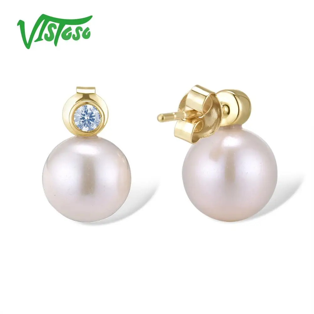 Женские серьги из желтого золота VISTOSO Pure 14 к 585 пробы со сверкающими бриллиантами