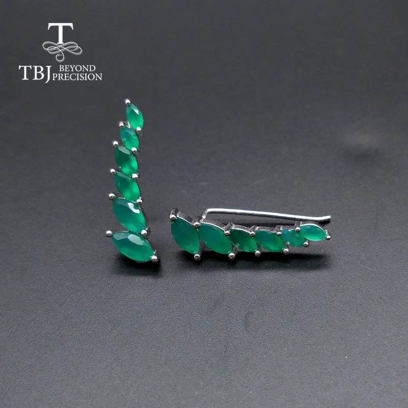 TBJ, серьги с зеленым агатом, натуральный драгоценный камень, простой элегантный дизайн, серебро 925 пробы, хорошее ювелирное изделие для женщин, подарок на годовщина жены