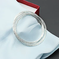 silver plated bangles multilayer circle big round hoop cuff bracelet women fashion jewelry simple charm hand accessories set