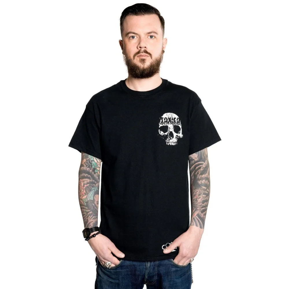Мужская черная футболка Deth Squad с принтом черепа и вырезом лодочкой хит продаж