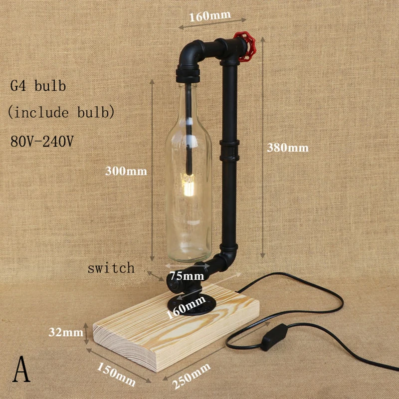 Современная промышленная настольная лампа абажур бутылка включает G4 лампочку