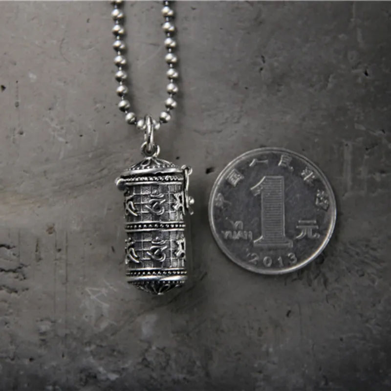

Tibetan Style 925 Silver Gilding Gawu Box Pendant Mini Prayer Wheel Inside With Sutra Om Mani Padme Hum Daily Wearing Buddha Su