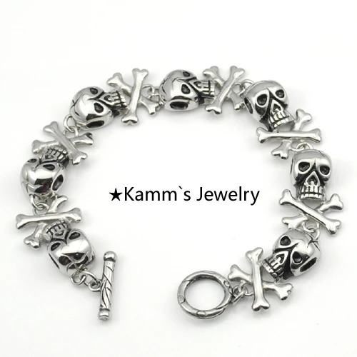 2014 Silver Skull Bracelet 316L Stainless Steel anchor china air express wristband bracelete brand caveira mala braceletes KB463 | Украшения
