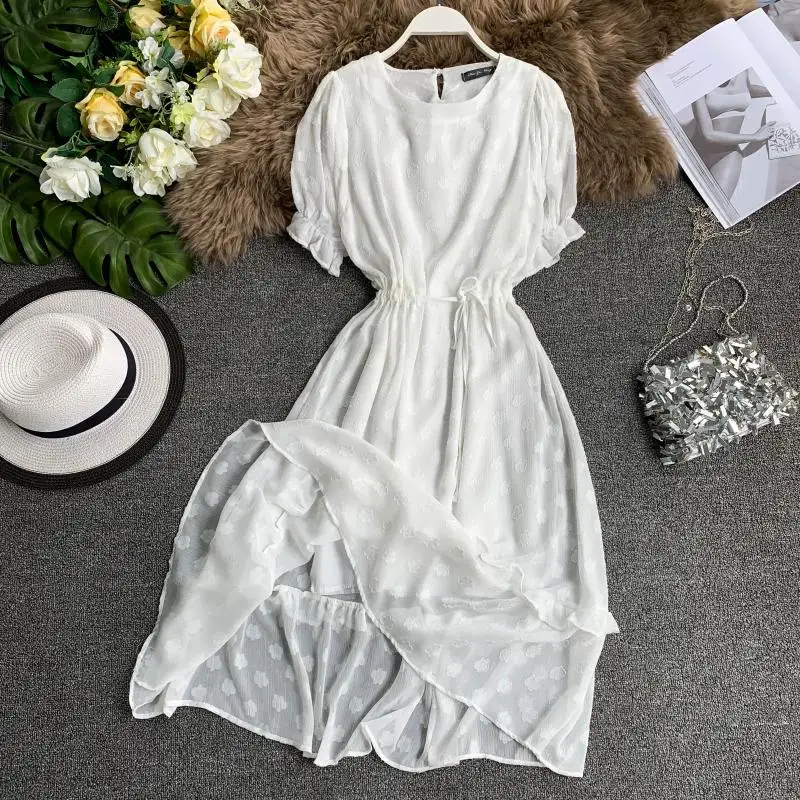 Новое однотонное платье с короткими рукавами и оборками для женщин лето 2019
