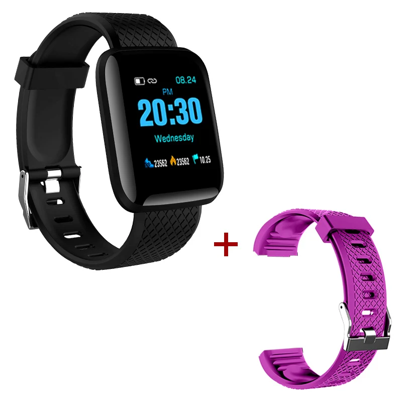add purple strap Смарт-часы для мужчин, кровяное давление, водонепроницаемые, Смарт-часы для женщин, монитор сердечного ритма, фитнес-трекер, спортивные часы для телефона Android IOS - Цвет: add purple strap