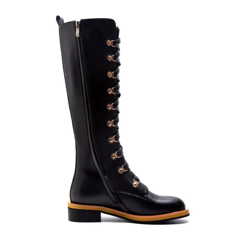TAOFFEN Women Flats Boots Genuine Leather Winter Zipper Woman Shoes Rivets Knee High Fashion Warm Knight Size 34-40 | Обувь
