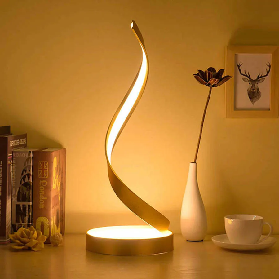 Golden Snake Shape Thrisdar современный минималистичный художественный линейный светодиодный настольный лампы с регулируемой яркостью прикраватная лампа для чтения настольная лампа Креативный светодиодный Настольный светильник - Цвет абажура: Golden Snake Shape