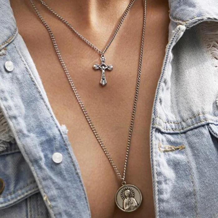 Seblasy многослойная цепочка до ключицы в стиле панк массивное сердце стрелы Hamsa