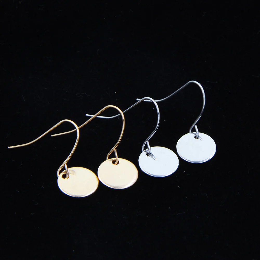 

Wholesale 12 Pair Lot Silver Gold Small Disc Hook Dangle Earrings Simple Style Round Disk Design