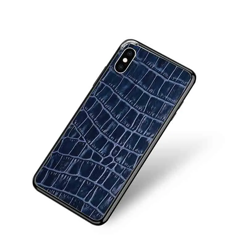 Hunreone чехол из натуральной кожи CROCO, чехол из крокодиловой кожи, металлический каркас, чехол для телефона iPhone X XS XR XS Max 7 8 7 P 8 P 6 6 S 6 P 6SP - Цвет: blue and black frame