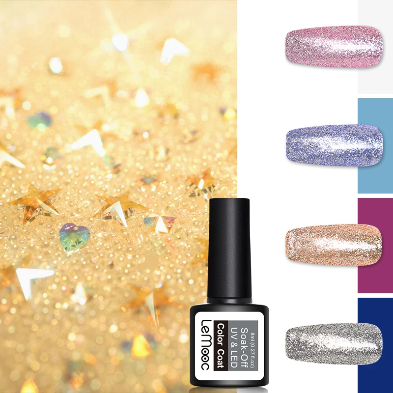 LEMOOC 8 мл Платиновый УФ-гель отмачиваемый Гель-лак Красочный Блестящий мерцающий
