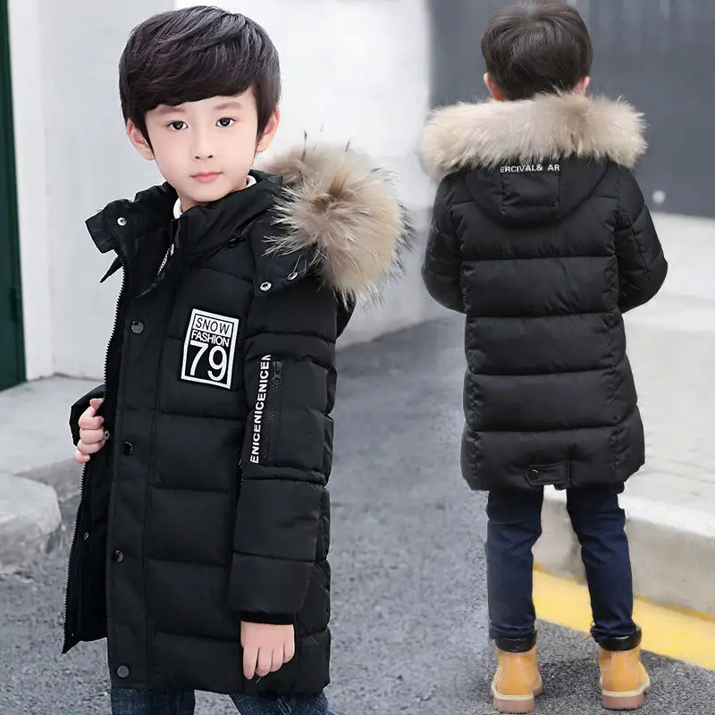 INS hot boys winter coat 4-15 years old long hooeded parka thick cotton coat warm windbreaker Hand stuffed cotton coat letters