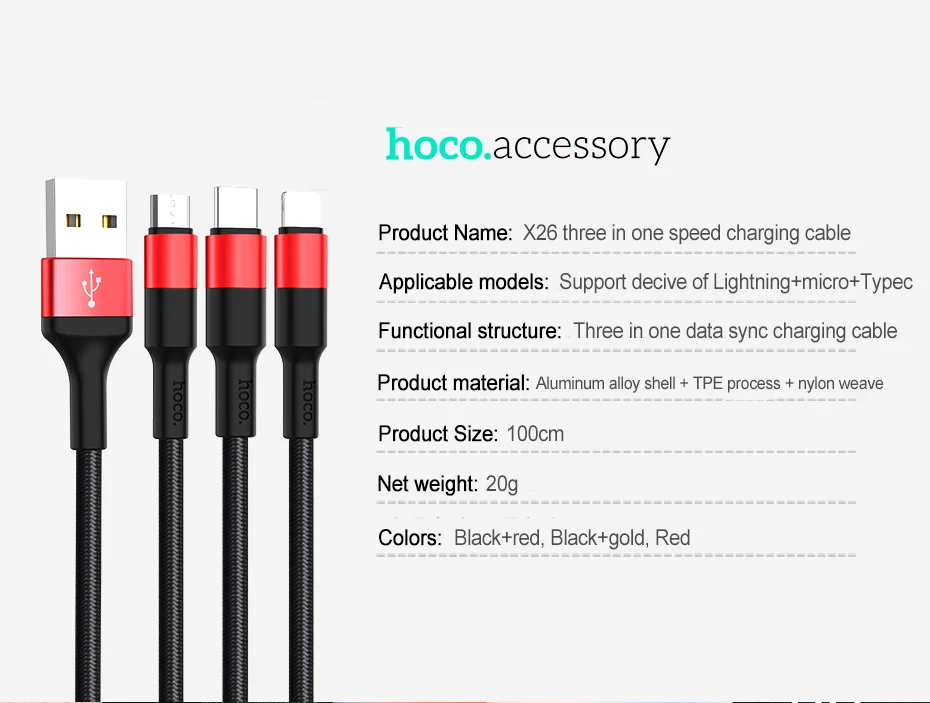 HOCO 3 в 1 USB кабель для iPhone X 8 7 6 3в1 Micro usb type C кабель зарядного устройства для samsung S9 Универсальный мобильный кабель для зарядки телефона