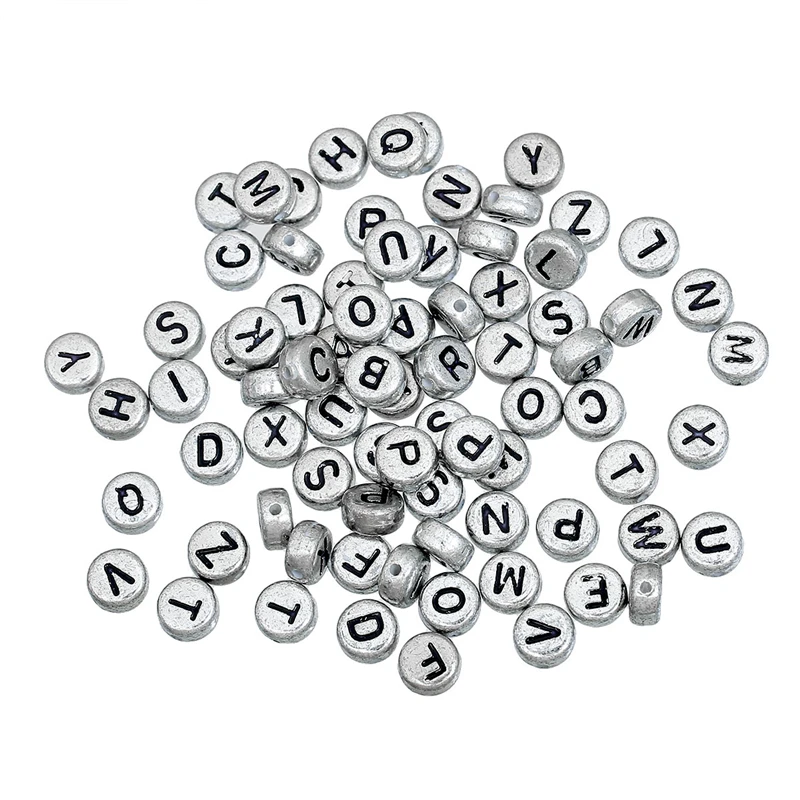 

DoreenBeads 500 шт., разноцветные Серебристые плоские круглые акриловые бусины с буквами алфавита, 7 мм (B09882), yiwu