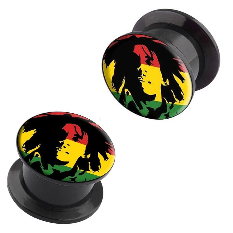 1 пара распродажа Rasta Bob Marley акрил логотип штекер уха датчики плотно привинченная