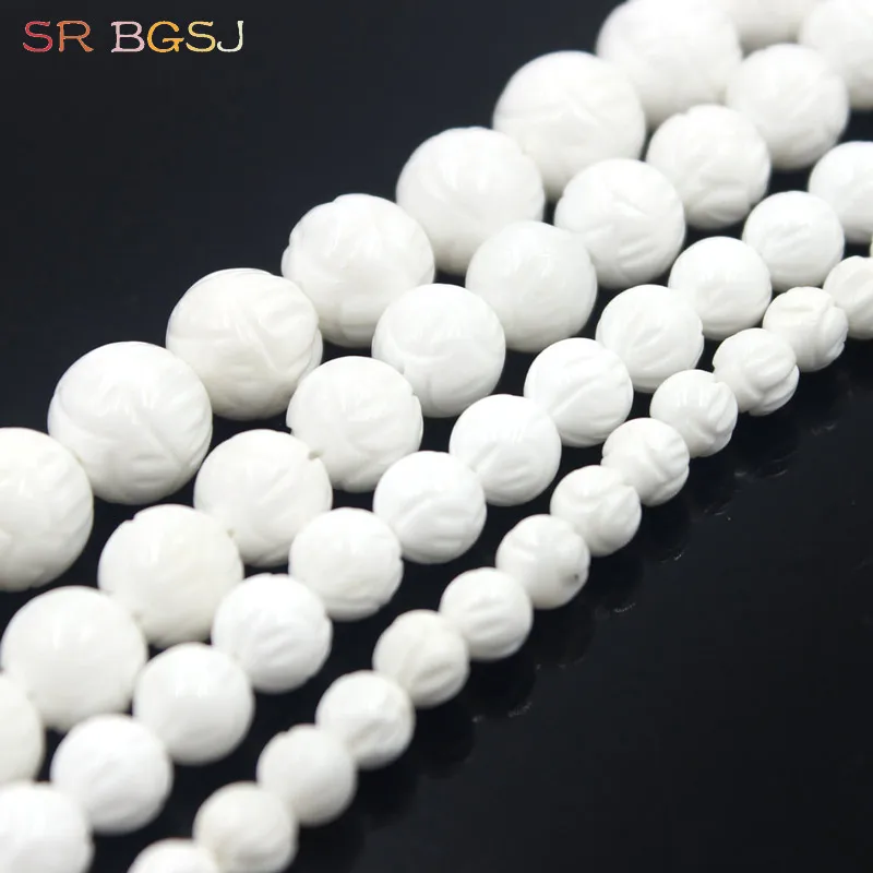 

Free Shipping 6 8 10 12mm Natural Gems Round Jewelry DIY Loose Carved Lotus White Shell Beads Strand 15"