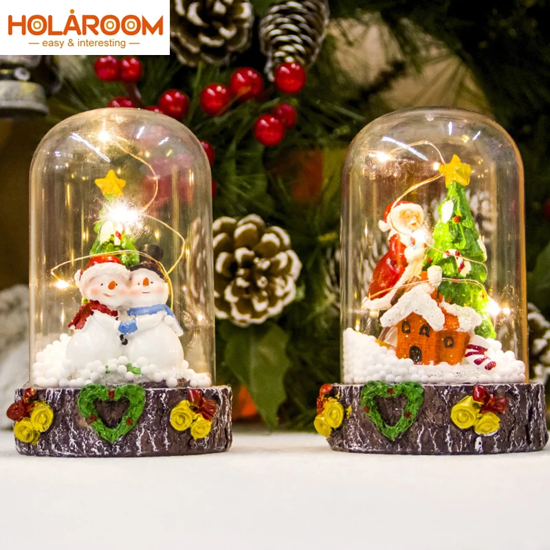 

1pcs Christmas resin ornaments Santa snowman creative lights pendant Xmas Table decorations new year kids gift