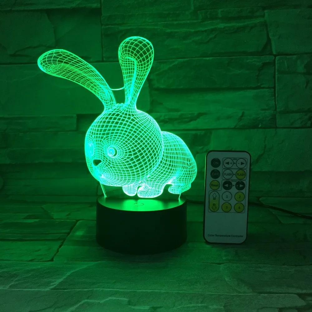 Cartoon Rabbit Bunny Nightlight 3D USB touch switch Remote Control Acrylic 7 Color Gradient Atmosphere Lamps Kids Gifts 3D-615 | Лампы и