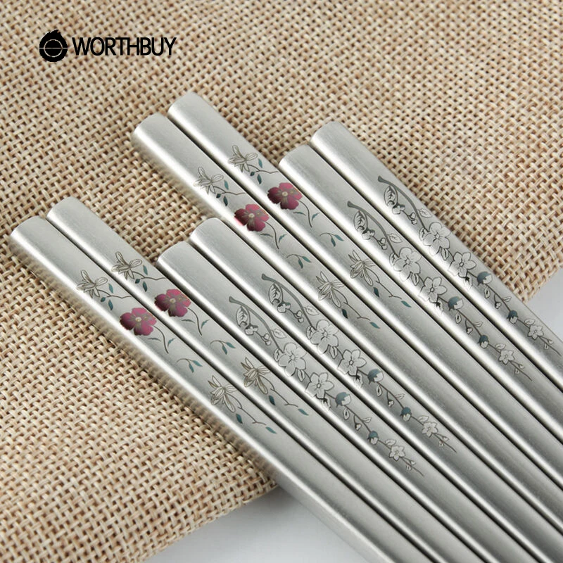 WORTHBUY 10 пар 304 нержавеющая сталь Традиционные палочки для еды китайские цветы