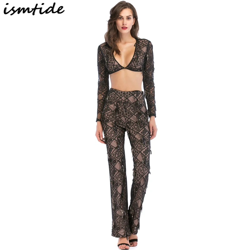 Женский сексуальный комплект из 2 предметов черный топ с глубоким v образным