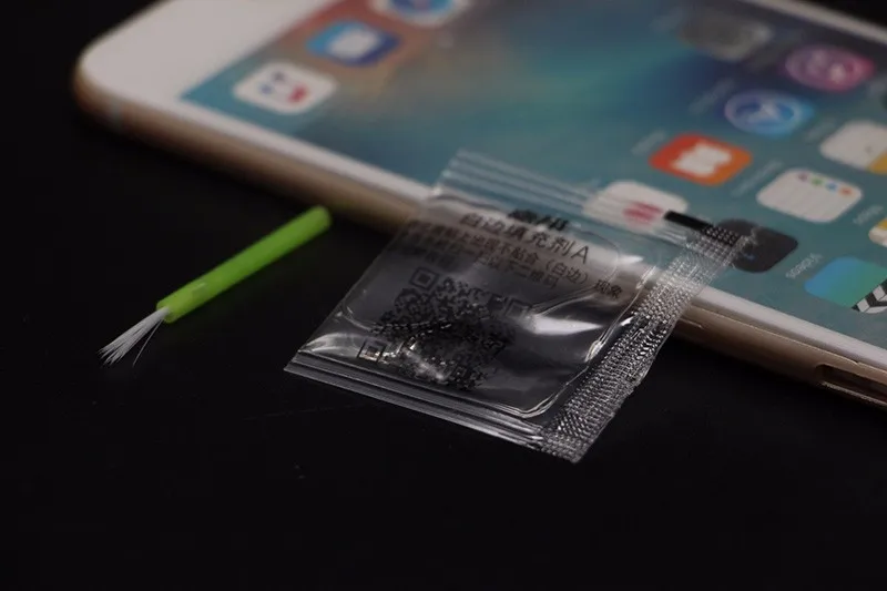 10 шт./лот, закаленное стекло с белым краем, жидкость с кисточкой для iPhone, протектор экрана Samsung, белая граница, жидкость для устранения