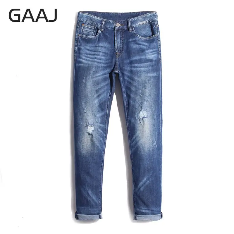 Мужские джинсы Брендовые мужские хлопковые потертые рваные обтягивающие для