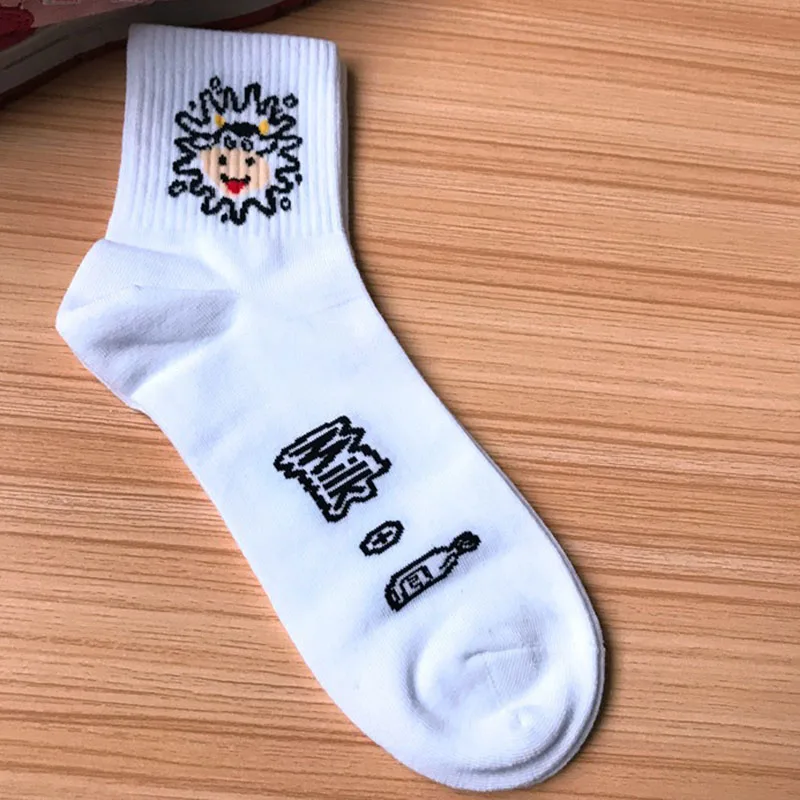 [WPLOIKJD]Harajuku Socks Fashion Japan Food Fruit Milk Creative Banana Strawberry Printing Women Skarpetki Calcetines Sox | Женская