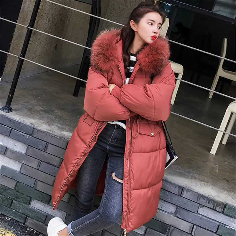 Women Winter Bread Service Down Cotton Long Jacket Fur Collar Hooded 2018 Korean Trend Thickening Warm Female Clothes | Женская одежда
