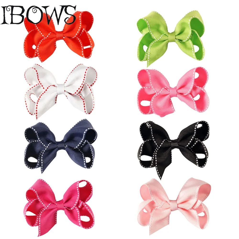 

2Pcs/Lot 4" Girls Solid Hair Bows Boutique Lined Printed Alligator Clips For Little Kids Cute Hairpins Hair Accessories