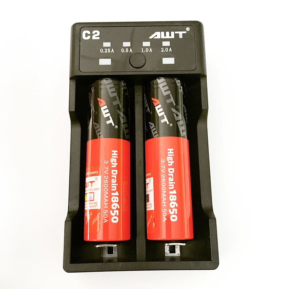 Смарт зарядное устройство с ЖК дисплеем USB AWT C2 2 слота 26650 для 20700 18500 14500 18650 18350