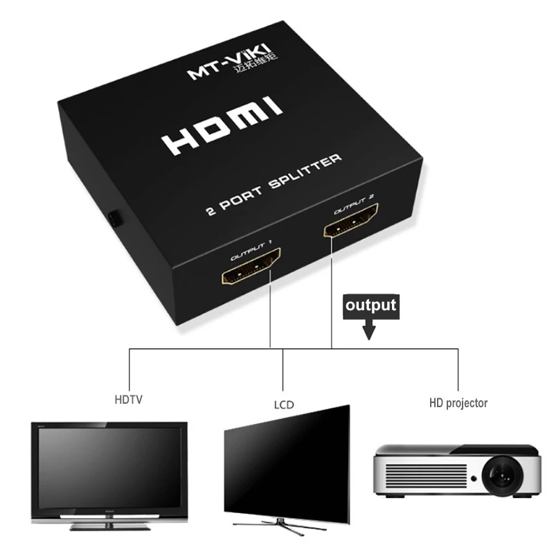 MT-VIKI HDMI-совместимый сплиттер HD видео дистрибьютор 1x2 1080P 3D 1 вход 2 выхода 5 в 1A