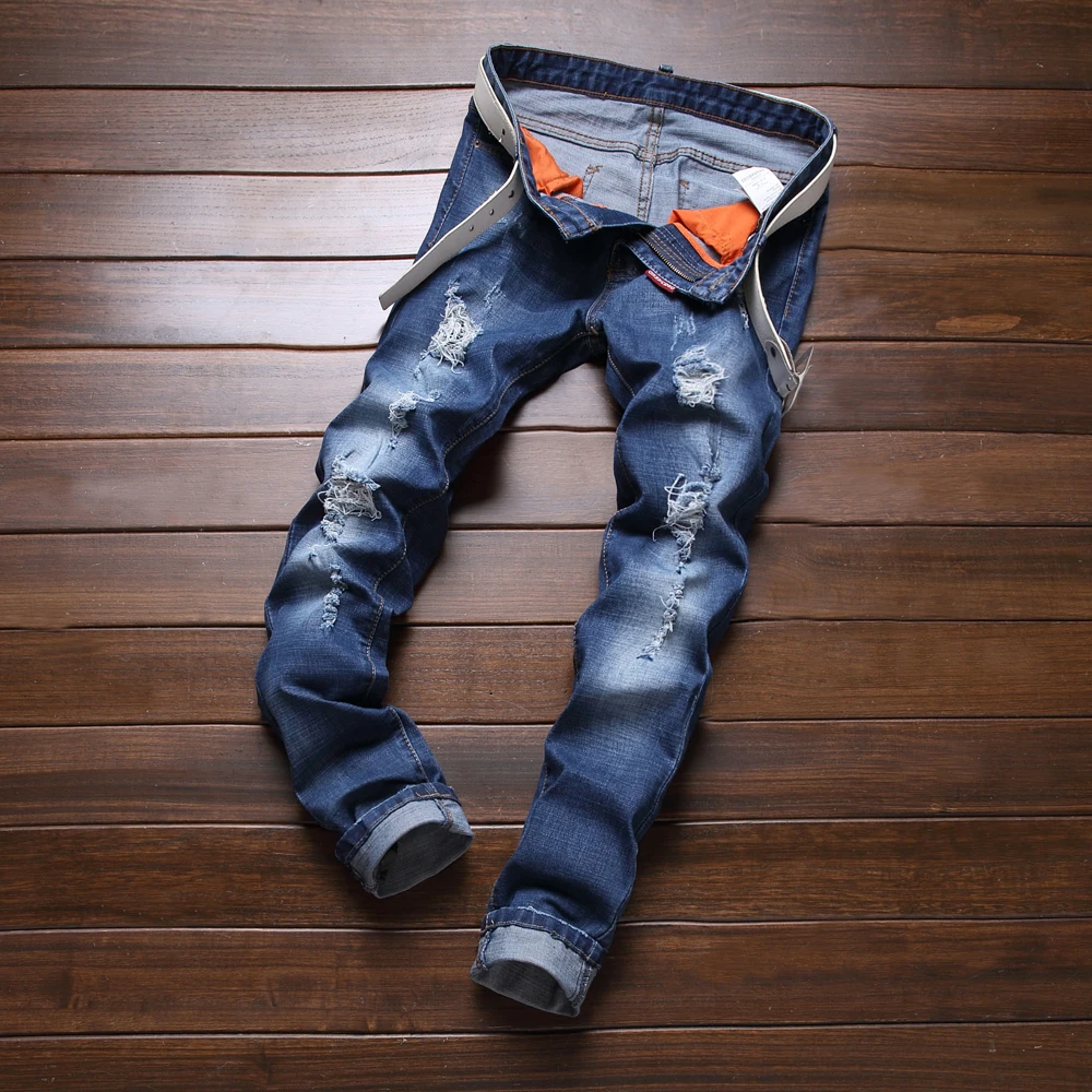 2016 Дизайнерские Джинсы Мужчин Высокое Качество Джинсовые Брюки Slim Fit Мужчины