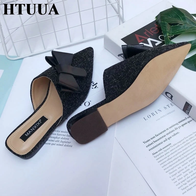 HTUUA/Новинка 2019 года тапочки с бантиком женские дышащие без застежки из пеньки