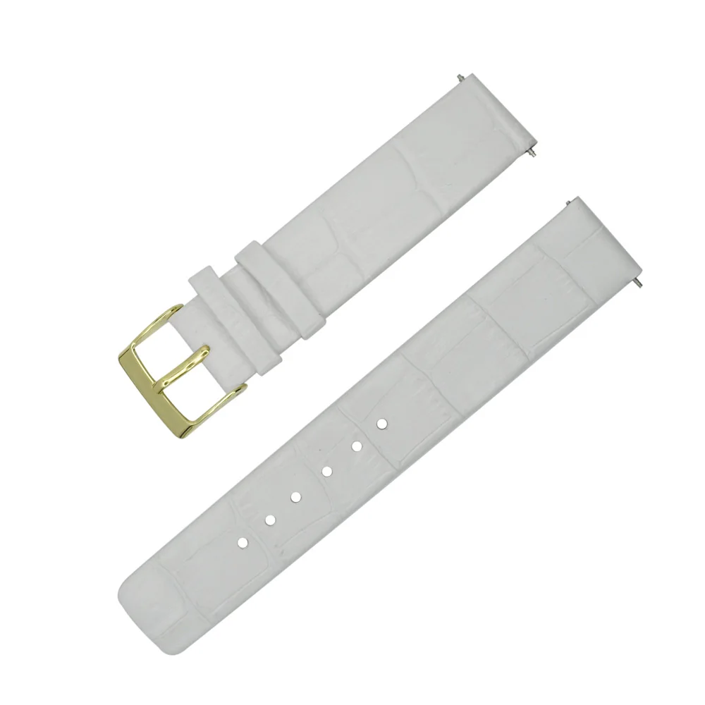 

YQI 18mm Watch Strap Band Real Leather Watchband Genuine Calfskin Watch Belt For Hour For Men Women Watch Gold Buckle White
