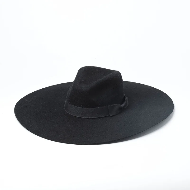 black bowknot 01906-hh8154 британский стиль Зимняя шерстяная сплошная ветровая Шляпа Fedora для мужчин и женщин Панама джазовая, шляпа - Цвет: black bowknot