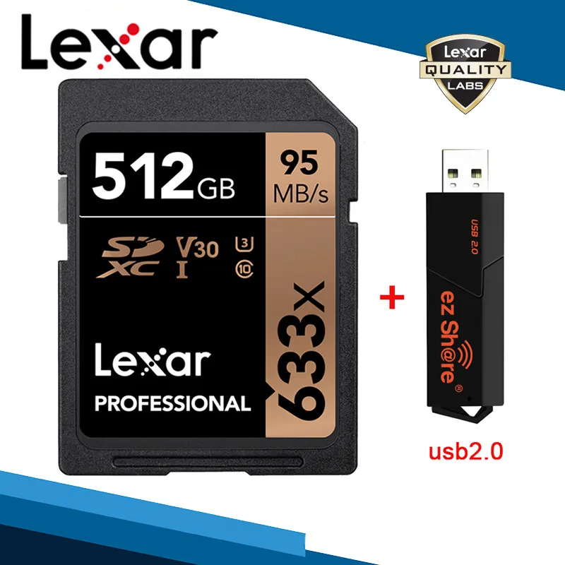 512G Card and Reader Lexar 633x SD SDXC карты памяти и ez Share кард-ридер USB 2,0 64 Гб Память 32 Гб UHS-I 512 Гб класс 10 256 ГБ V30 128 ГБ U3 карта - Емкость: 512G Card and Reader