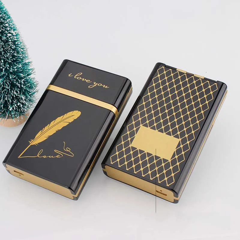 Gold love letter Коробка для сигарет со съемной электронной зажигалкой USB Беспламенный ветрозащитный зажигалка для сигарет - Цвет: Gold love letter