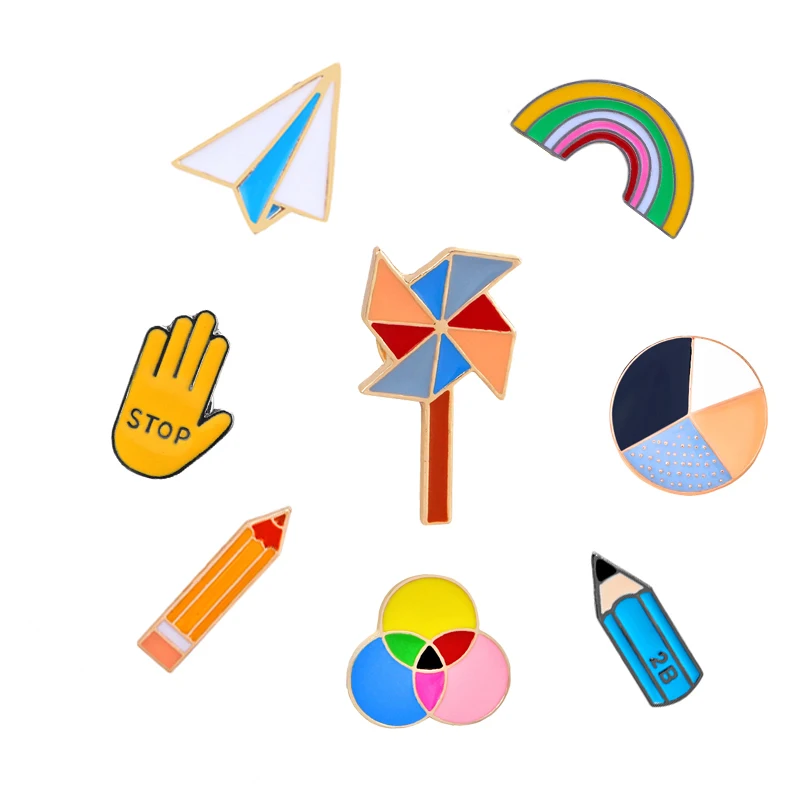 Радужная брошь значок ветряная мельница карандаш самолет значки Мультяшные