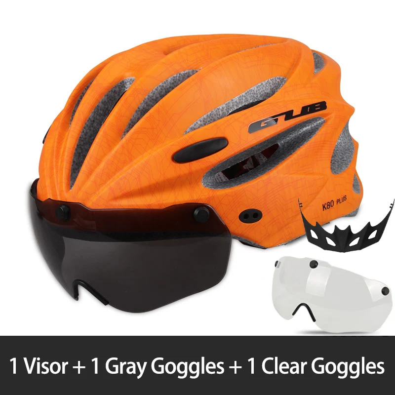 orange 3 Велосипедный шлем отлиты MTB дорожный гоночный велосипед Безопасный Кепки Велоспорт шлем с магнитом адсорбции очки GUB K80 плюс - Цвет: orange 3