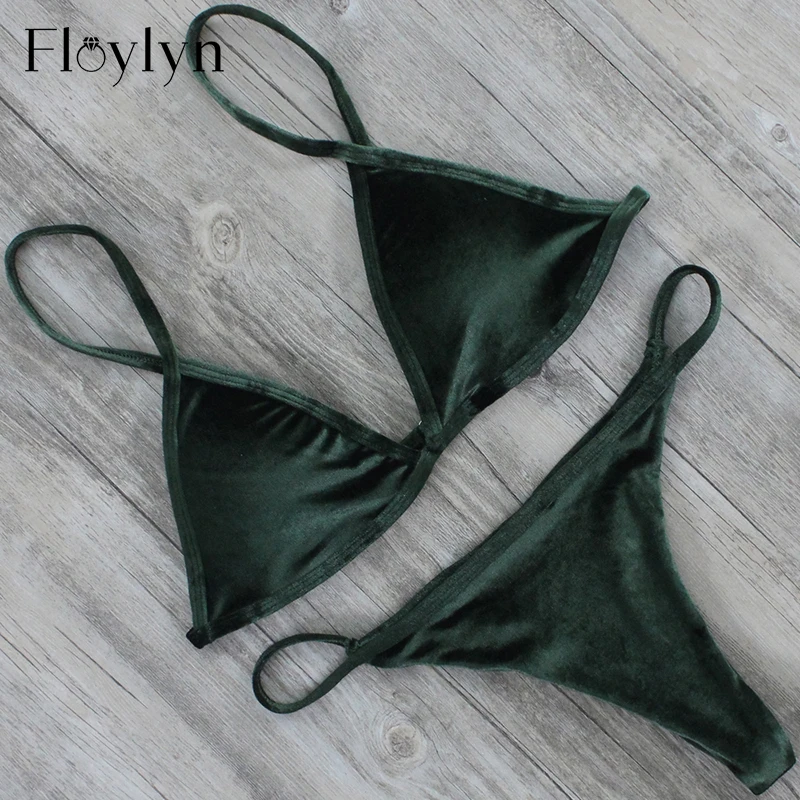 Floylyn 2017 женские бразильские бархатные стринги треугольные пуш ап бикини