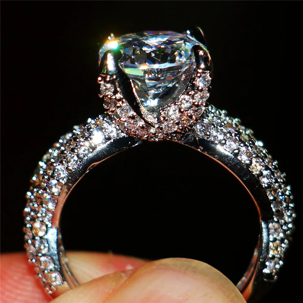 Vintage 14KT white gold filled Jewelry Pave setting AAA CZ Dragon-claw Setting 3ct stone Couple Rings Wedding Ring For Women | Украшения и