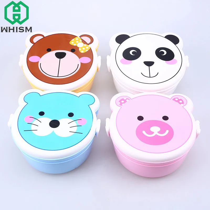 WHISM двухслойный Bento Box Портативный пластиковый милый мультяшный контейнер для хранения еды микроволновая печь Ланч-бокс для детей и взрослых