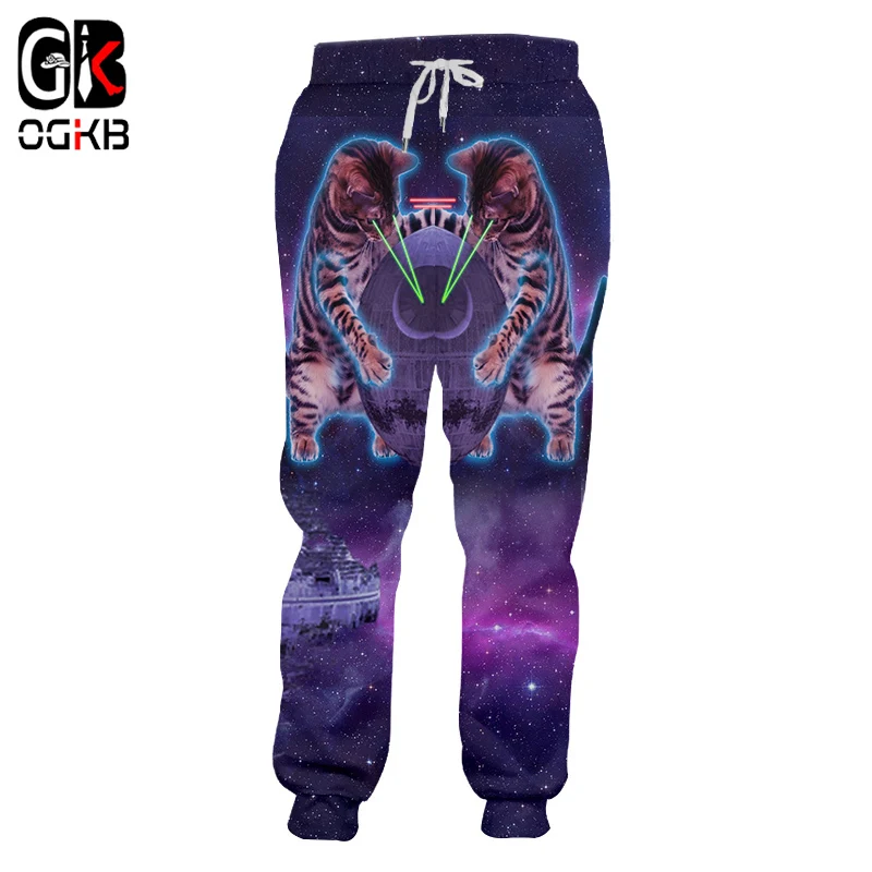 OGKB New Hip Hop Pants Men Animal Sweatpants 3D Print Cat Galaxy Space Joggers Sweat Long Trousers Clothing Homme | Мужская одежда
