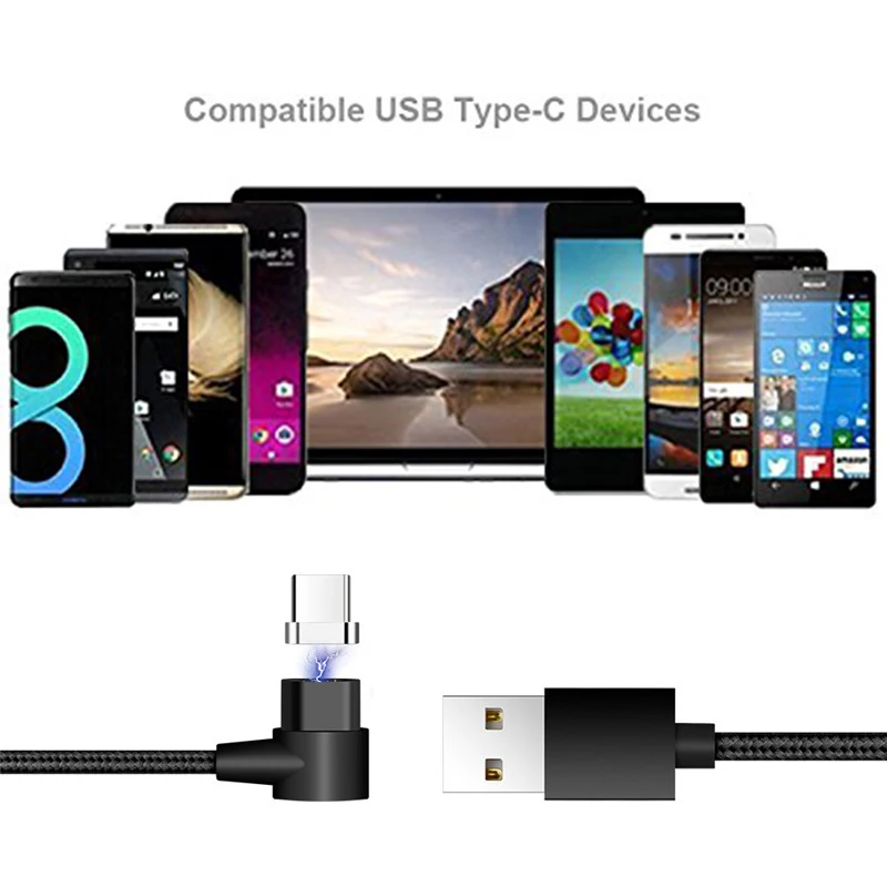 Магнитный зарядный кабель для Samsung S8 S9 Plus Note 8 A3 A5 A7 2017 Oneplus 3 3T 5 90 градусов Тип C USB